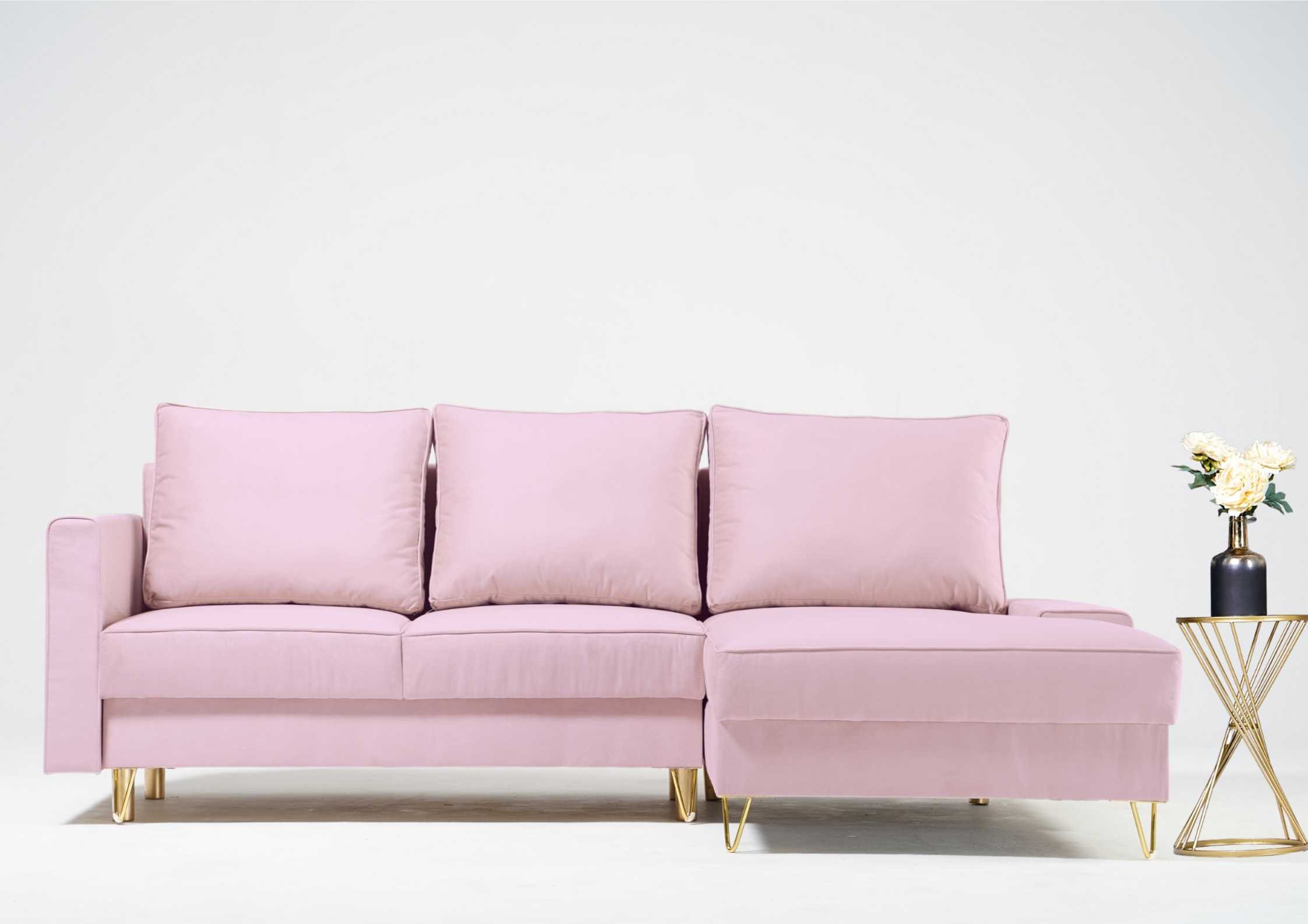 Różowy narożnik na złotych nogach